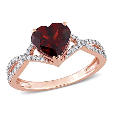 Garnet & Diamond Heart Infinity Ring 14k