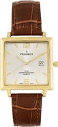 Peugeot Modern Square Calendar Leather Watch - 35MM