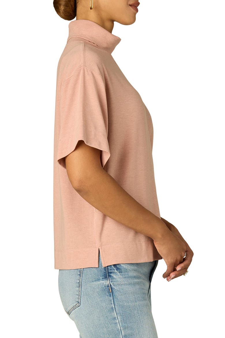 Boxy Elbow Sleeve Turtleneck Top, Alternate, color, HEATHER ROSE TAN
