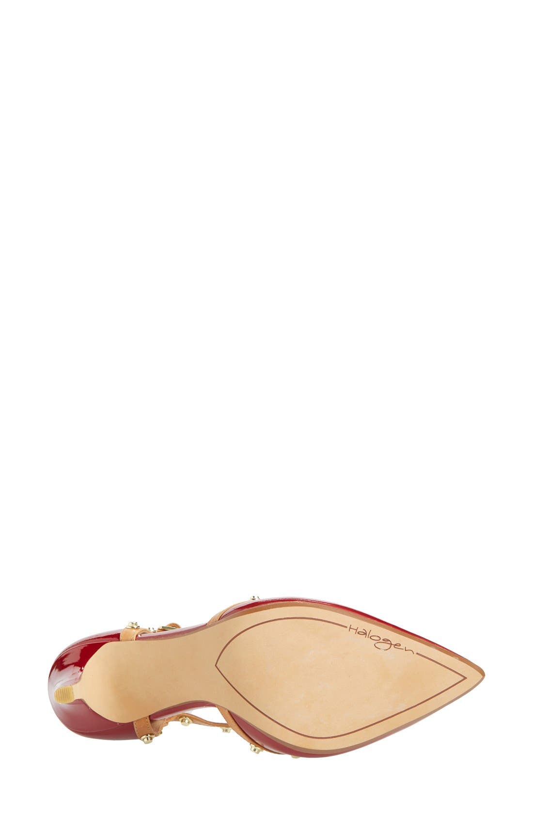 'Martine' Studded T-Strap Pump, Alternate, color, DARK RED PATENT/TAN
