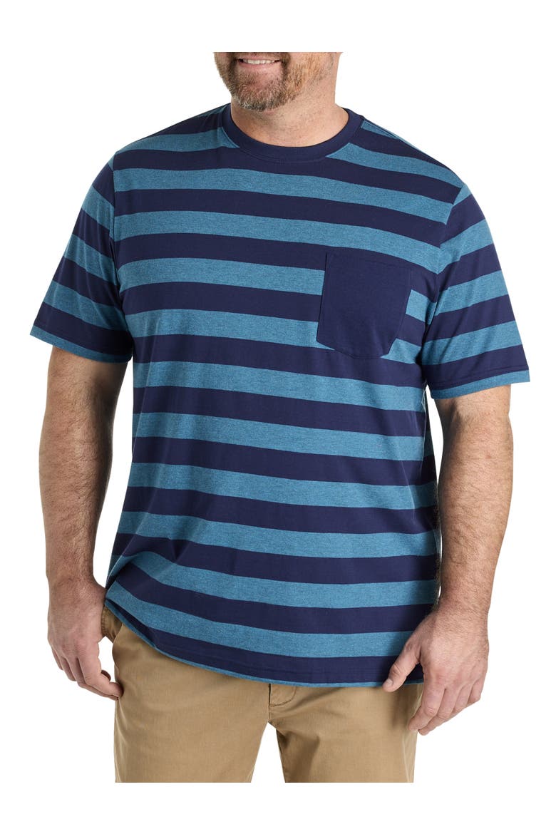 Big & Tall Moisture-Wicking Striped Pocket T-Shirt, Main, color, CORSAIR BLUE HEATHER