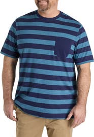 Harbor Bay by DXL Big & Tall Moisture-Wicking Striped Pocket T-Shirt