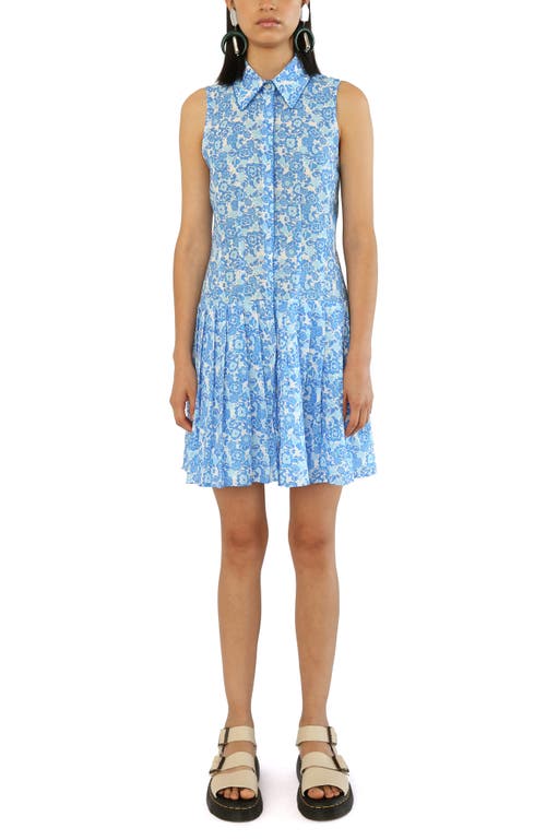 De Loreta Nana Sleeveless Cotton Mini Shirtdress In Blue