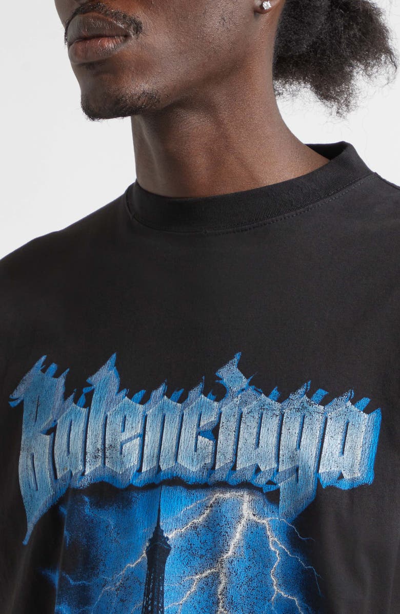 Balenciaga Paris Thunderstorm Oversize Graphic T-Shirt, Alternate, color, 1000 Black