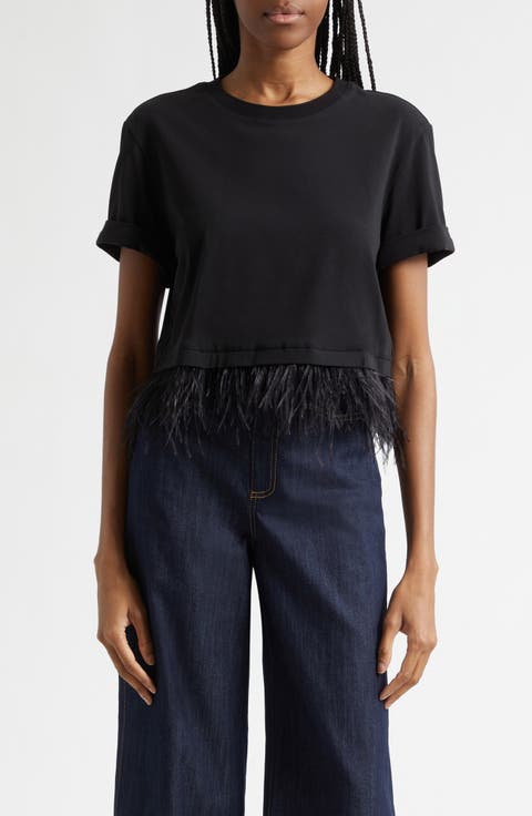 Feather Trim Crop T-Shirt