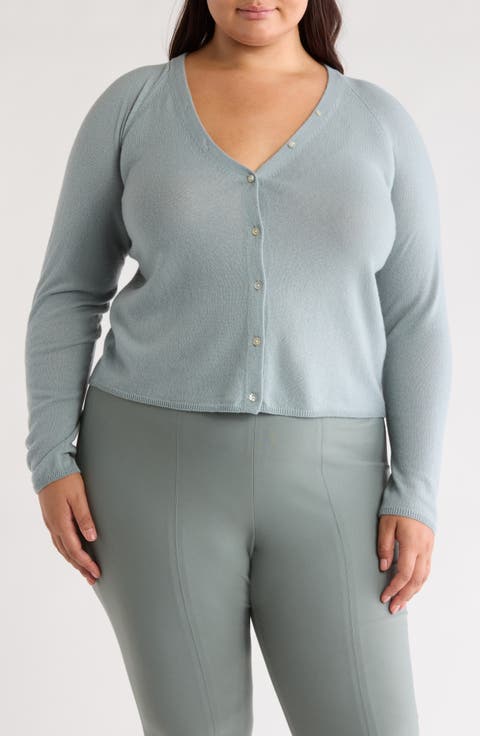 V-Neck Cashmere Cardigan (Plus)