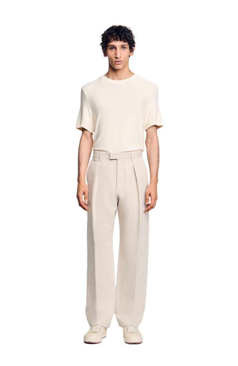 SANDRO Wide-leg trousers with creases, Alternate, color, Oats