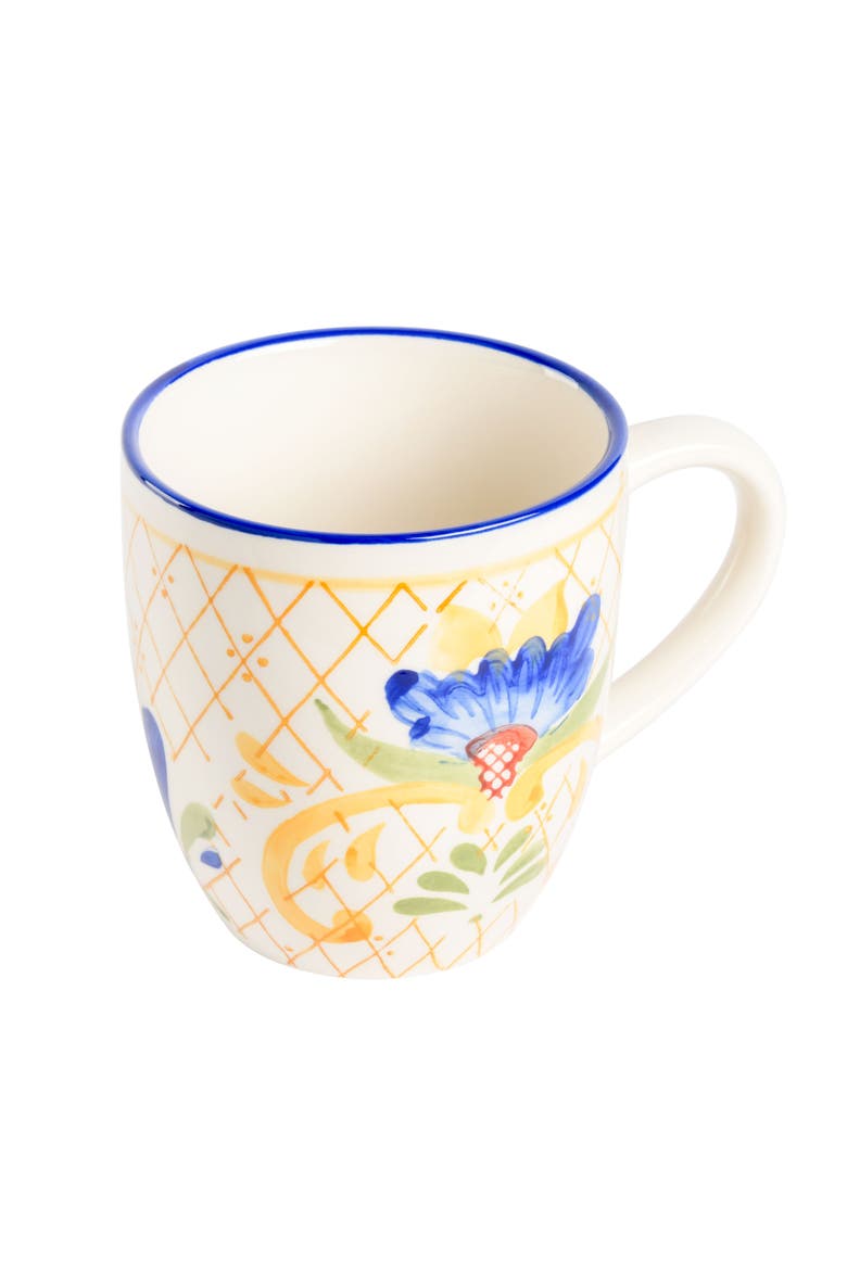 Tierra Tile 4 Piece 17.4 Ounce Hand Painted Stoneware Mug Set, Alternate, color, White and Multi