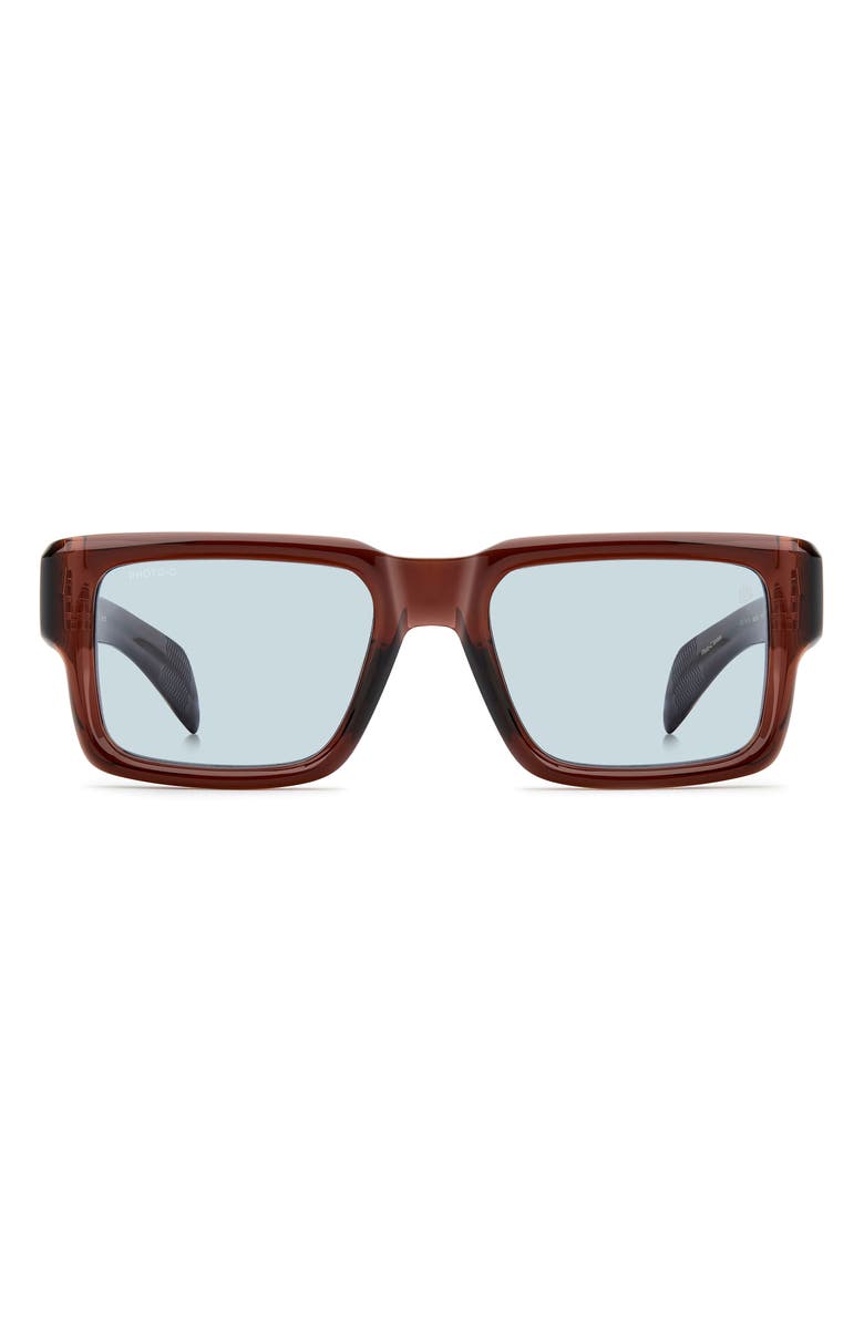 David Beckham Eyewear 53mm Rectangular Sunglasses, Main, color, Brown/ Blue Ft Ar