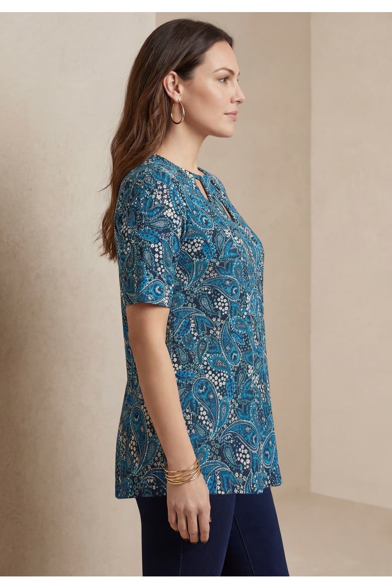 Stretch Knit Cutout Swing Tunic (plus), Alternate, color, POOL BLUE GARDEN PAISLEY