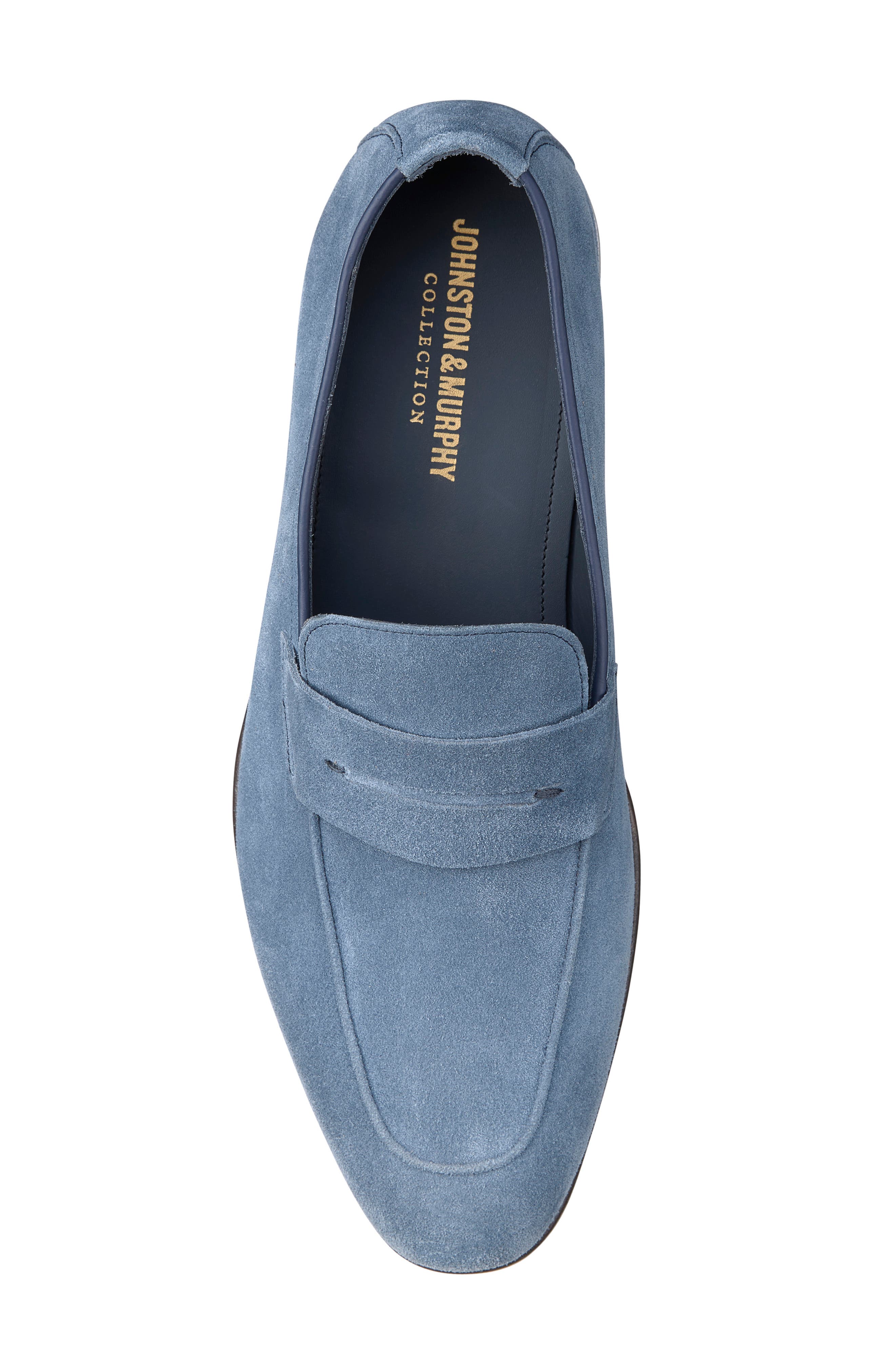 Johnston & Murphy Taylor Moc Toe Penny Loafer, Alternate, color, Denim Italian Suede