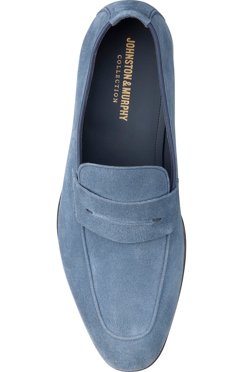 Johnston & Murphy Taylor Moc Toe Penny Loafer, Alternate, color, Denim Italian Suede