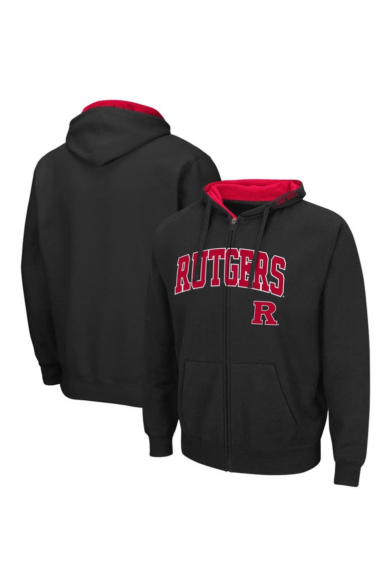 Men's Colosseum Black Rutgers Scarlet Knights Arch & Logo 3.0 Full-Zip Hoodie, Main, color, Black