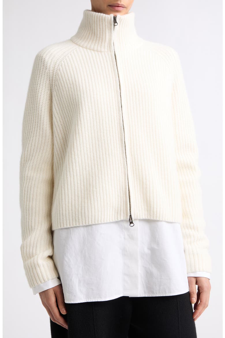 Sadie Cashmere Shaker Stitch Zip Cardigan, Alternate, color, CREAM