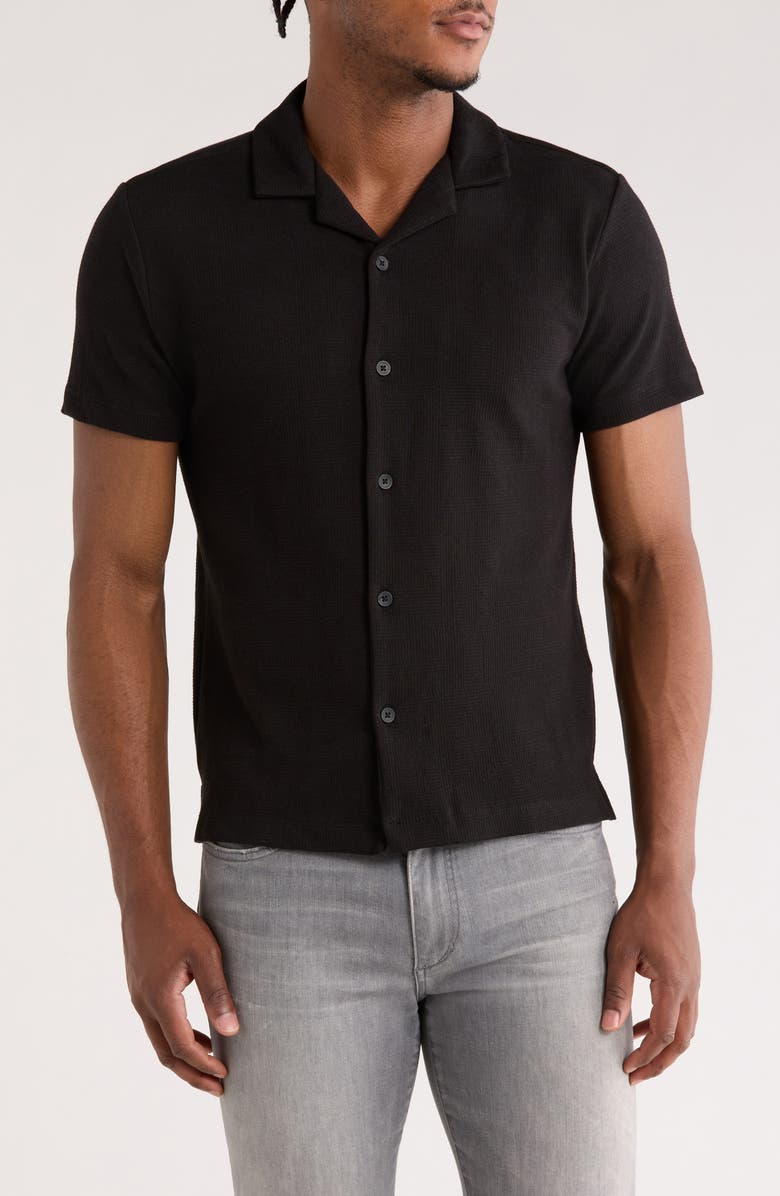 DENIM AND FLOWER Cotton Blend Camp Shirt, Main, color, Black W/ Geo