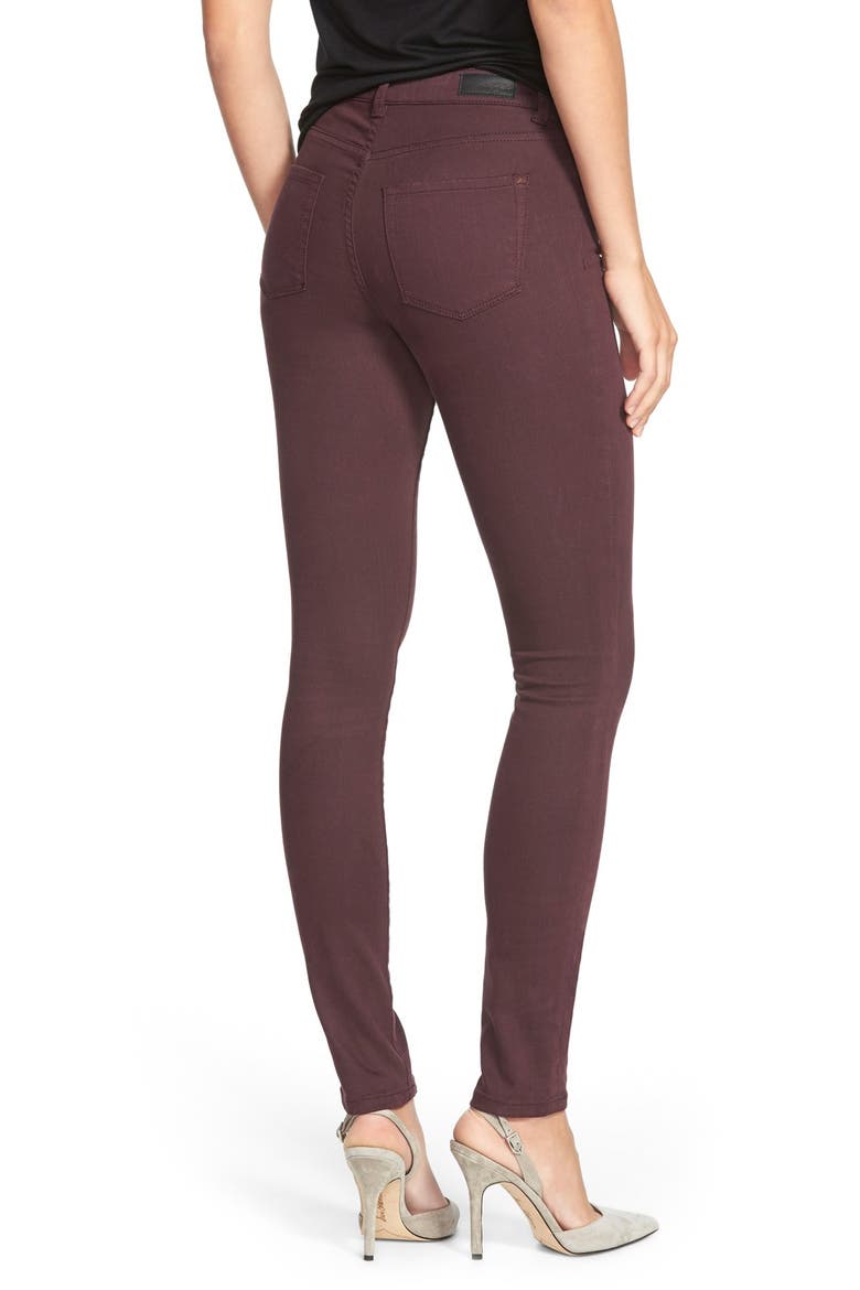 Overdyed Stretch Skinny Jeans, Alternate, color, BURGUNDY STEM
