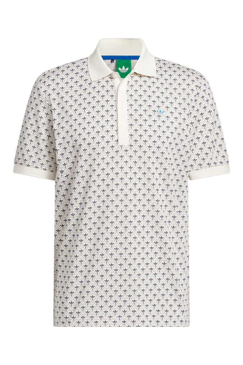 Trefoil & Tee Print Cotton Blend Piqué Golf Polo, Main, color, CHALK WHITE/ NIGHT INDIGO