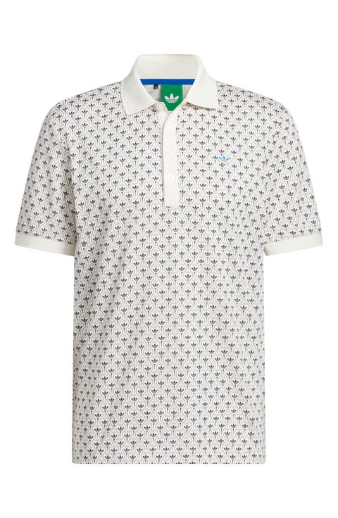 Trefoil & Tee Print Cotton Blend Piqué Golf Polo