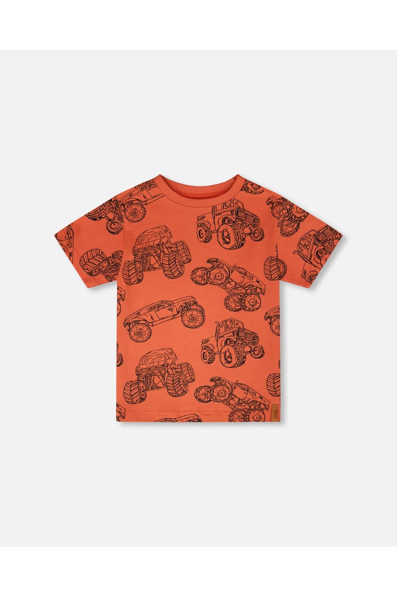 Organic Cotton Jersey Trucks T-Shirt, Main, color, Orange Printed Trucks