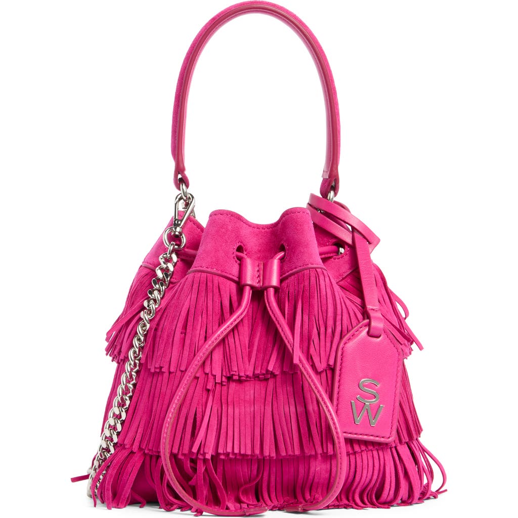 Stuart Weitzman Rae Fringe Mini Bucket Bag In Orange