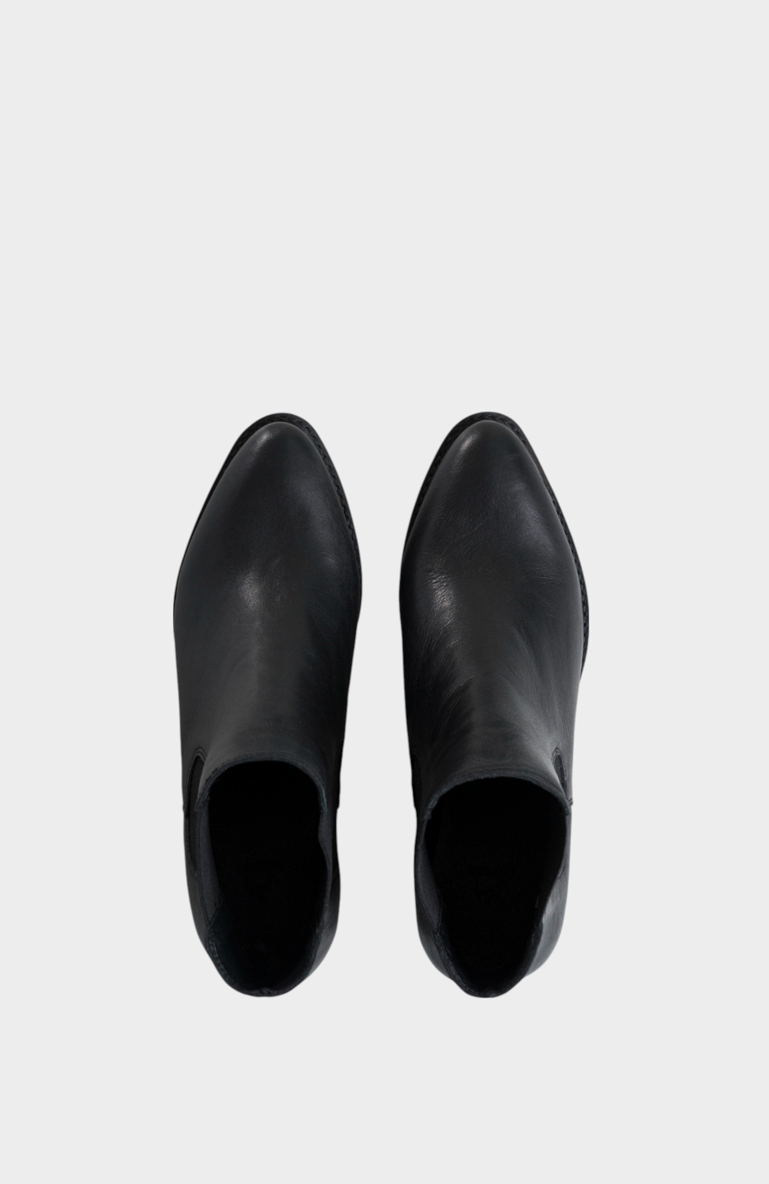 Velez Dark Leather Ankle Boots With Metallic Toe Cap, Alternate, color, Black