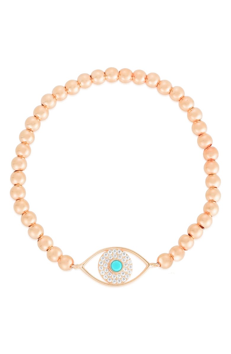 SPHERA MILANO Sterling Silver & CZ Evil Eye Stretch Bracelet, Main, color, Rose Gold