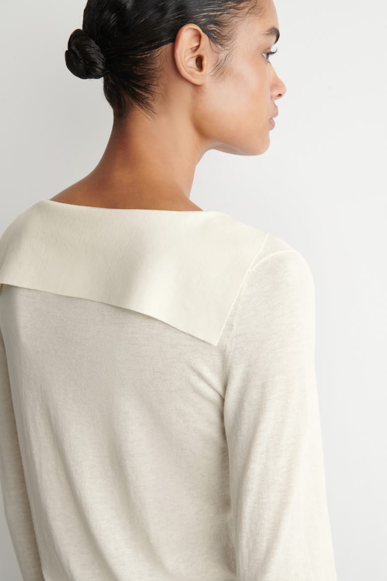 Sailor-collar Knitted Cotton-silk Shirt, Alternate, color, CREAM