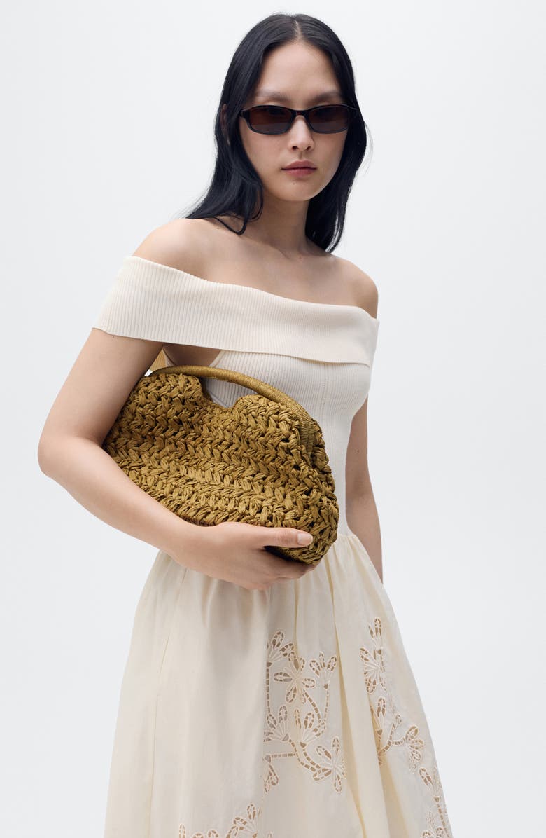 MANGO Floral Embroidered Mixed Media Maxi Dress, Alternate, color, Beige