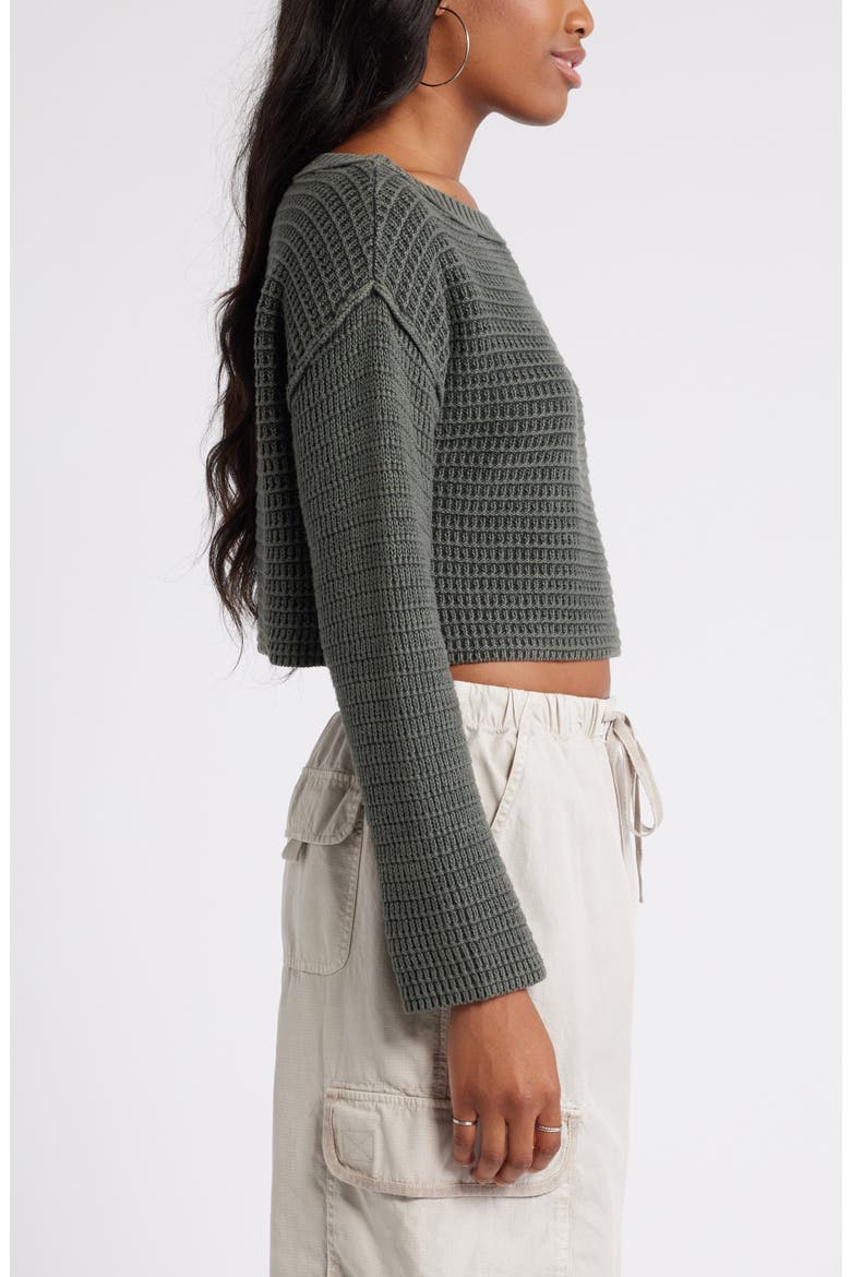 Textured Crop Cotton Sweater, Alternate, color, GREY PHANTOM
