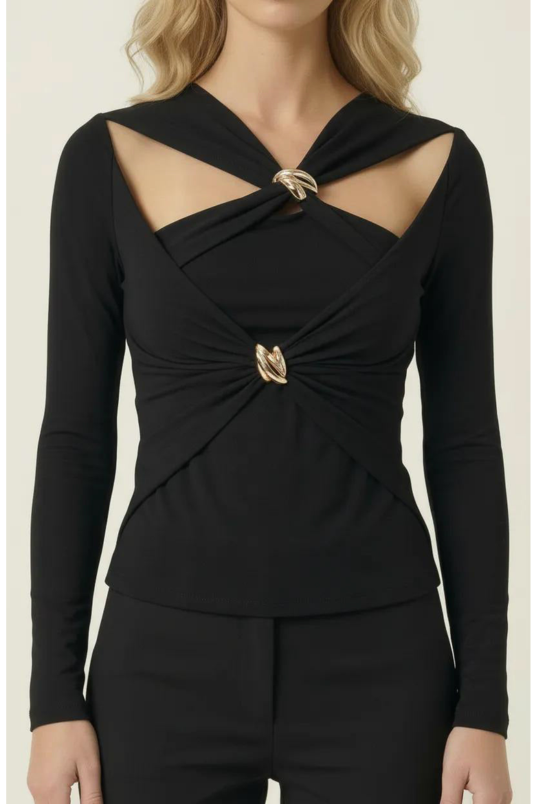 Cutout Twist Front Top with Gold Hardware, Main, color, Black