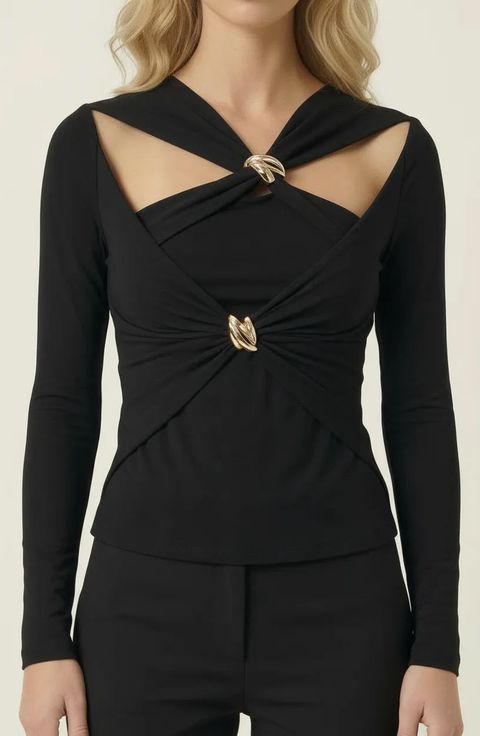 Cutout Twist Front Top with Gold Hardware