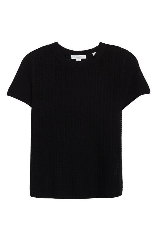 Vince Waffle Knit Short Sleeve Sweater In Black