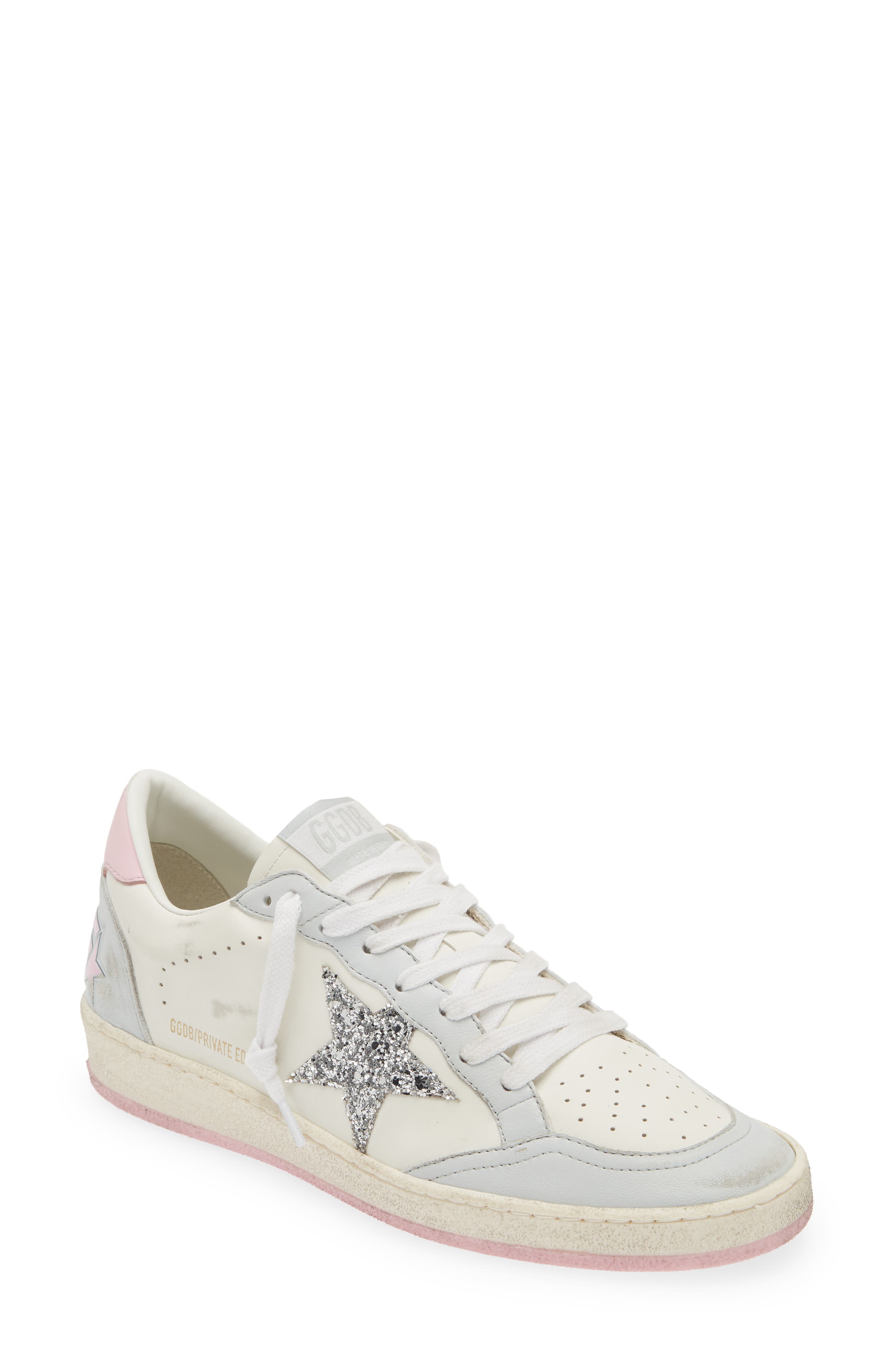 Golden Goose Ball Star Low Top Sneaker, Main, color, White/ Silver/ Pink