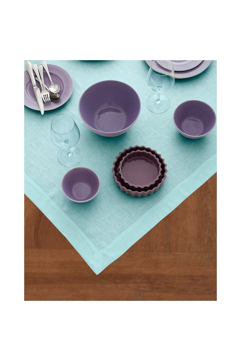Linen Table Throw 52 x 52 Inch - Fete, Alternate, color, Aqua Blue
