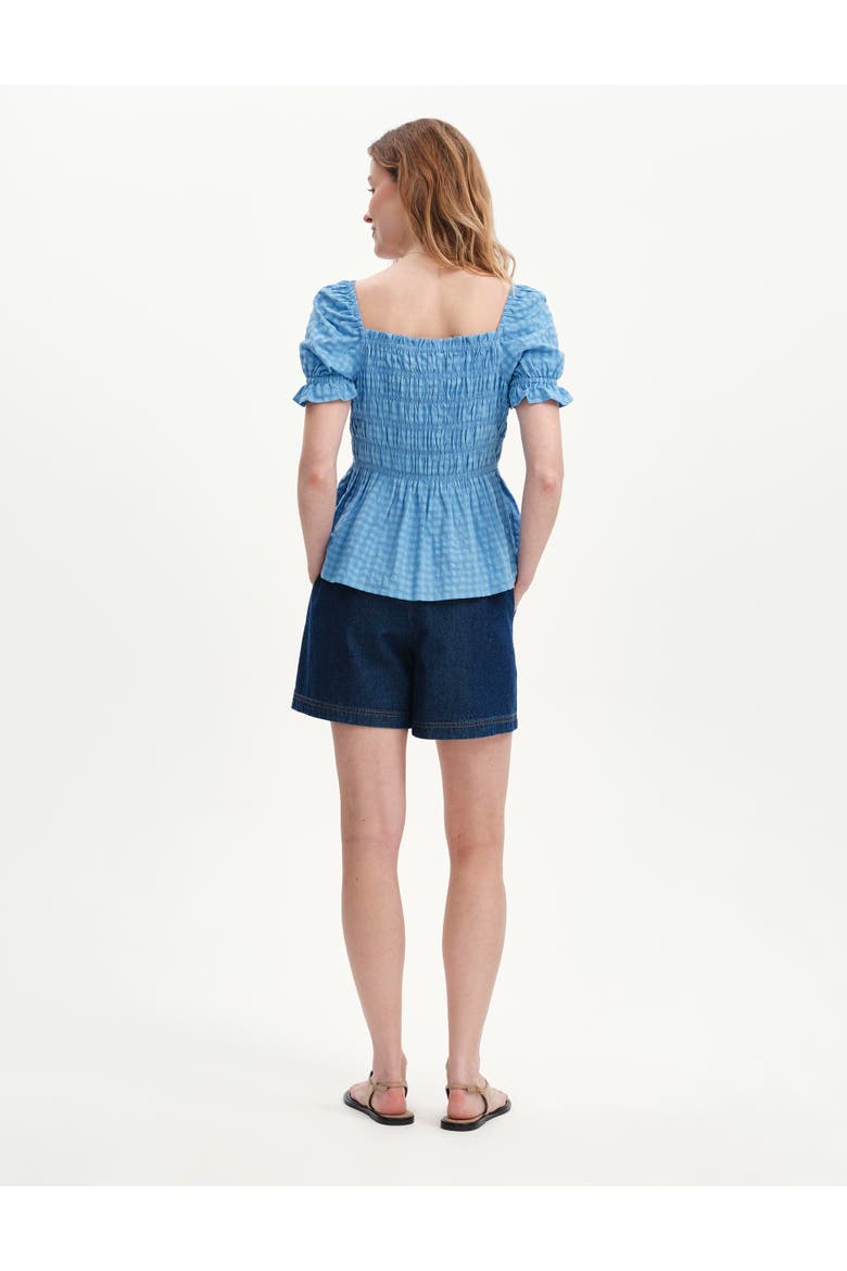 Cynthia Shirred Gingham Seersucker Top, Alternate, color, Blue