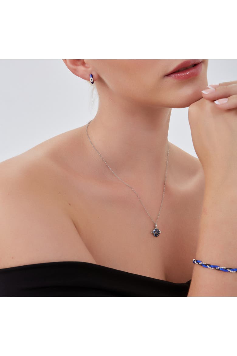 Blue Saturn Jewelled Sterling Silver Necklace, Alternate, color, Silver