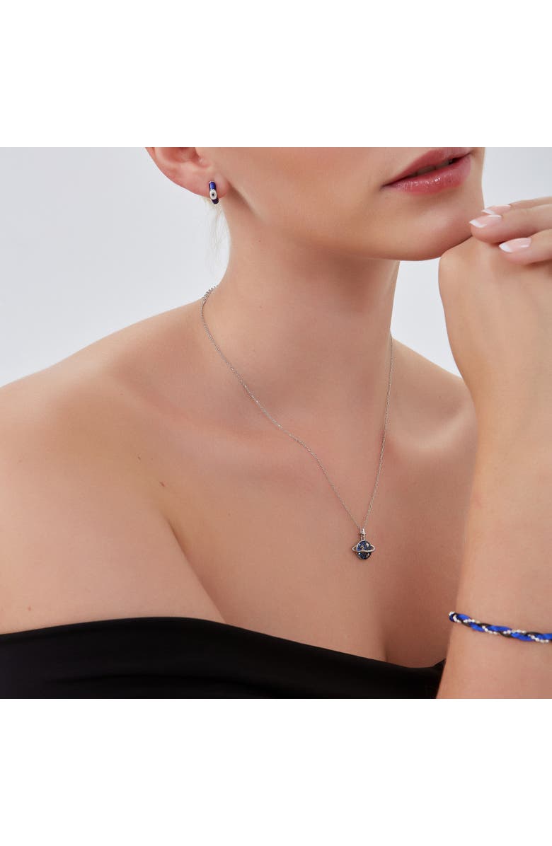 Spero London Blue Saturn Jewelled Sterling Silver Necklace, Alternate, color, Silver