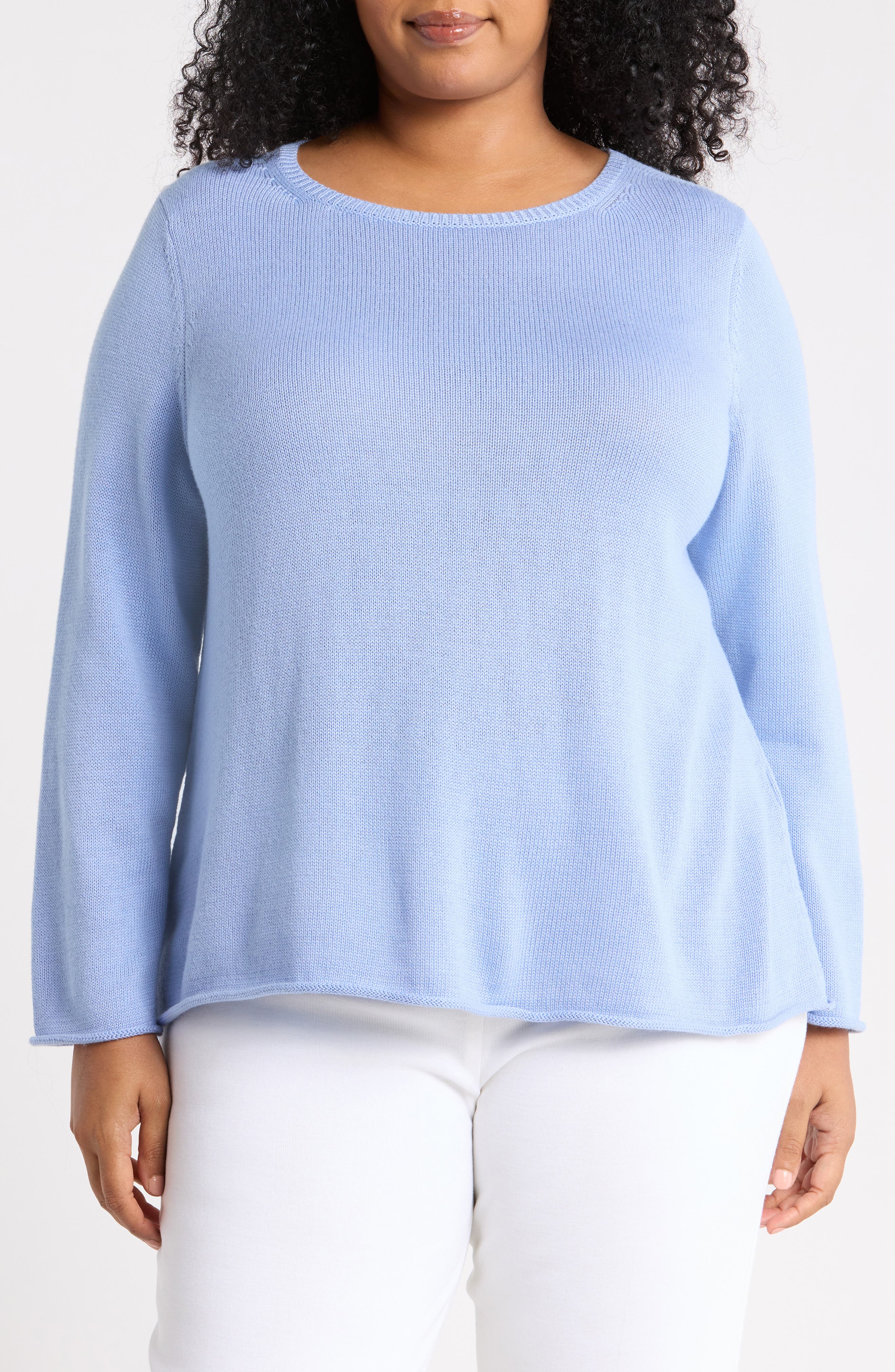 Bateau Neck Cotton Blend Sweater