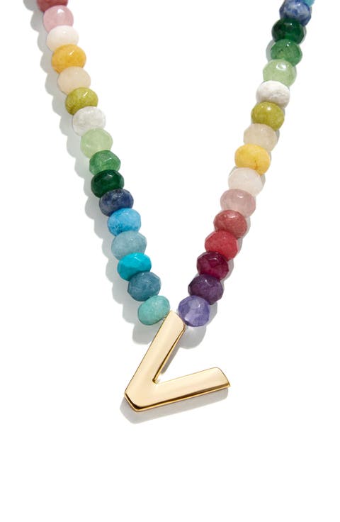 Rainbow Beaded Initial Pendant Necklace