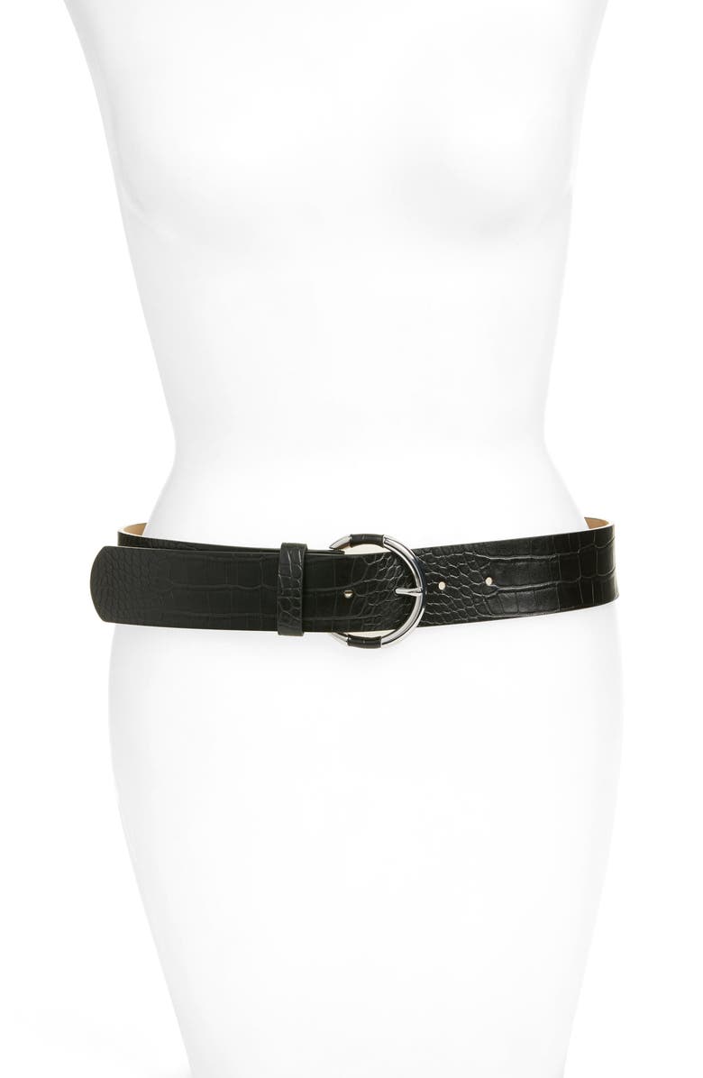 Halogen<sup>®</sup> Circle Buckle Croc Embossed Belt, Main, color, 