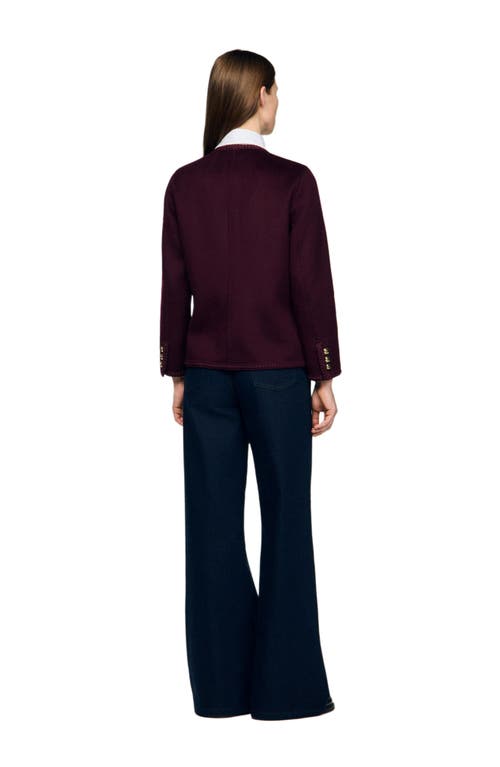 Sandro Womens Round-neck Four-pocket Wool-blend Jacket Bordeaux In Burgundy