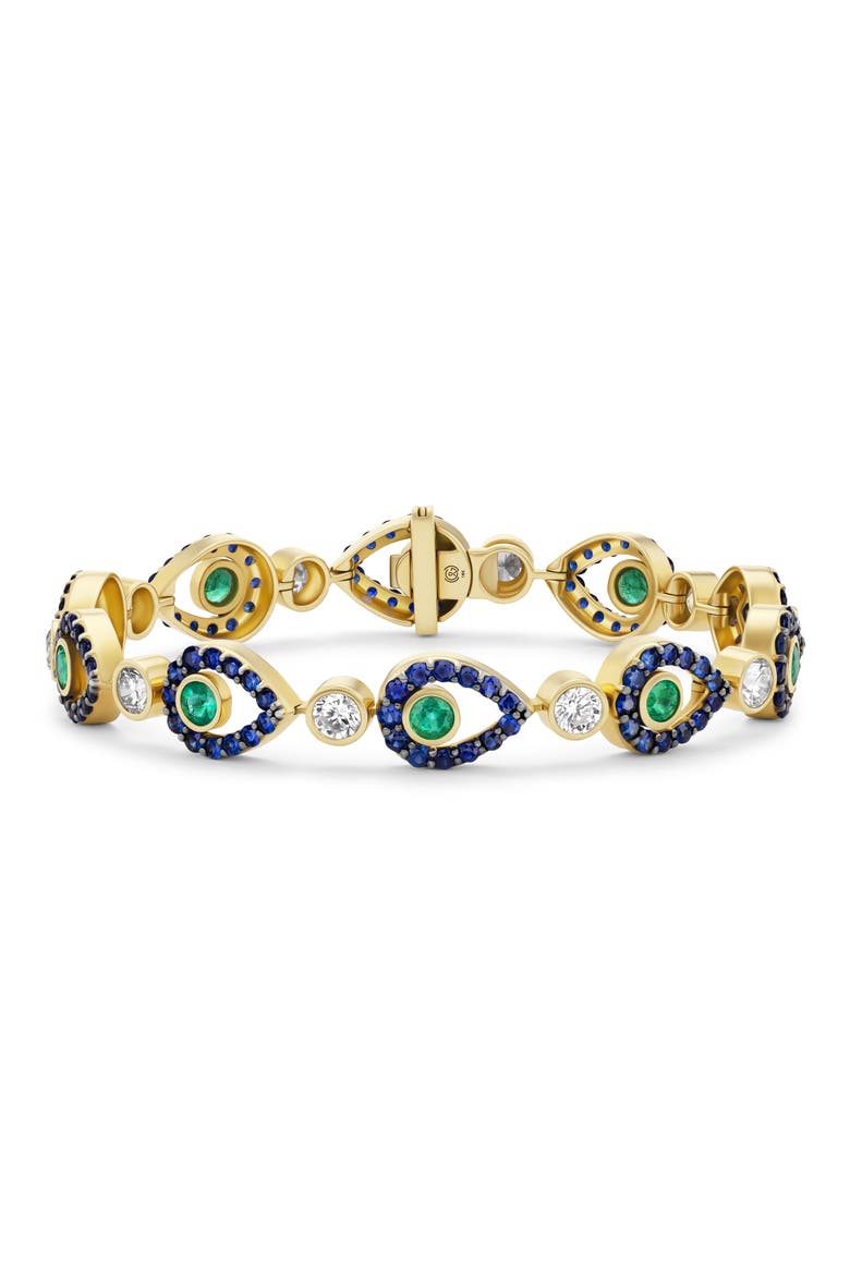 Diamond, Emerald & Sapphire Evil Eye Bracelet, Main, color, GOLD