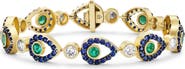 Grace Winfrey Diamond, Emerald & Sapphire Evil Eye Bracelet