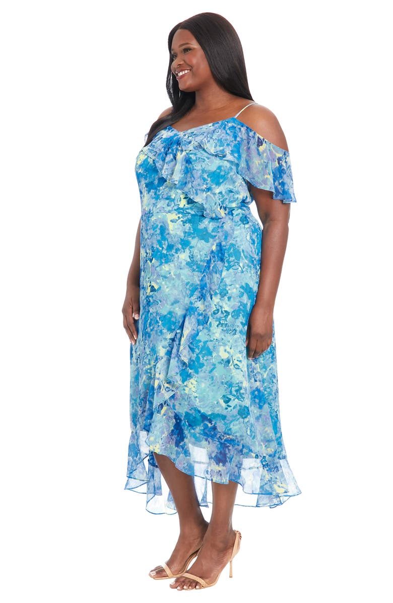 London Times Cold Shoulder Faux Wrap Dress, Alternate, color, Aqua/Blue