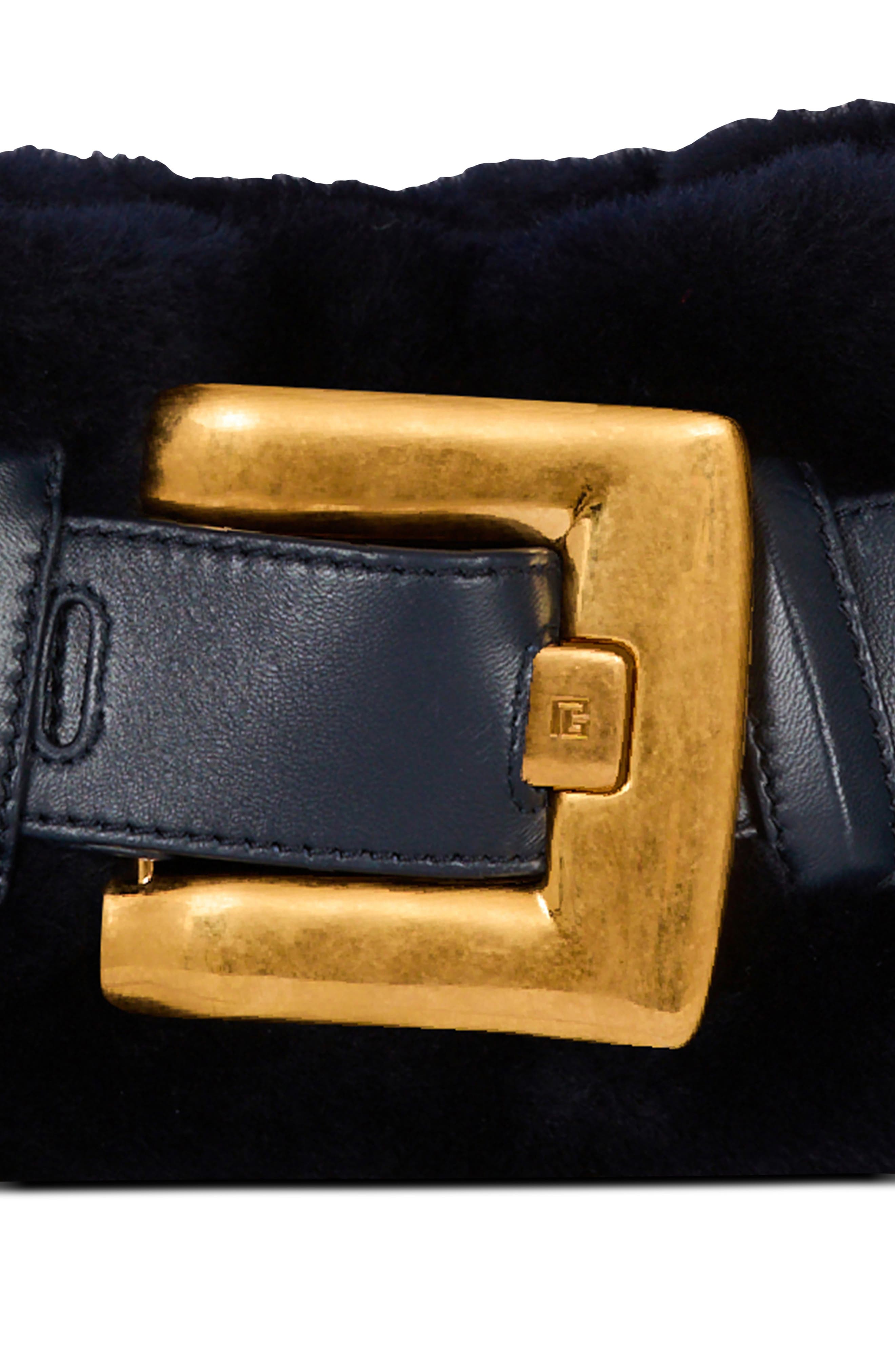 Balmain Mini Anthem Genuine Shearling Shoulder Bag, Alternate, color, Raven