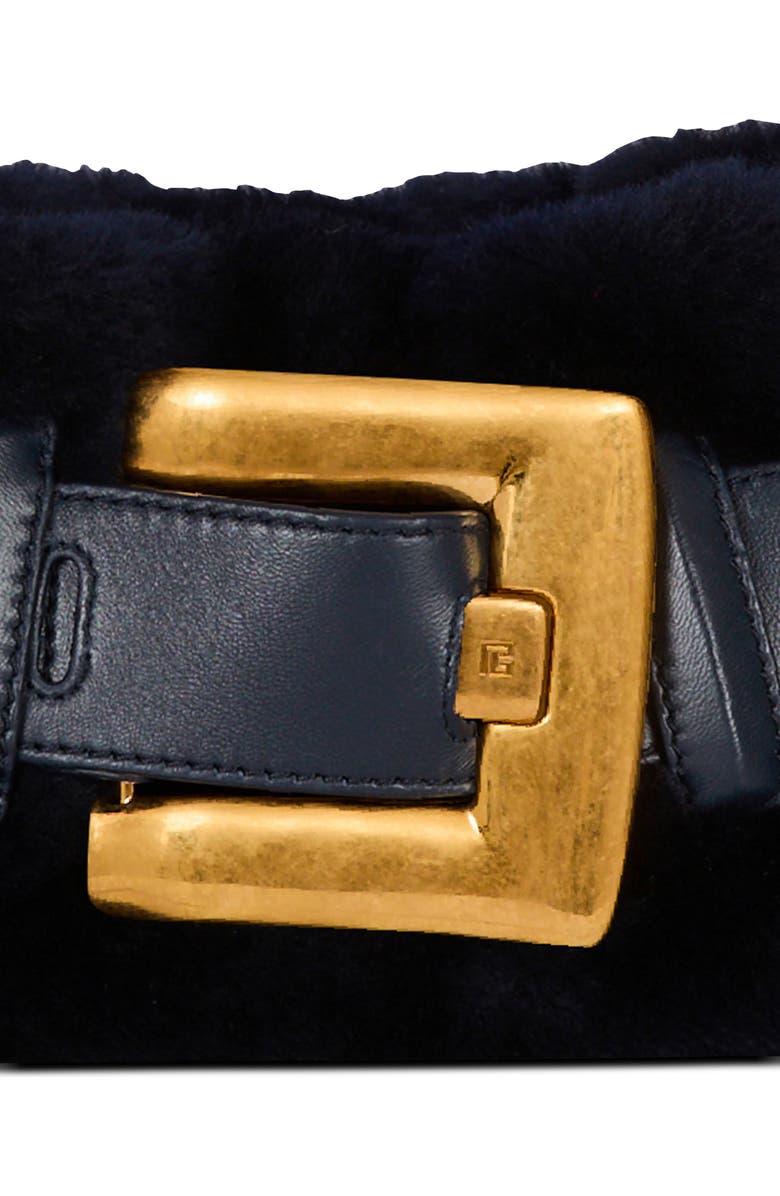 Balmain Mini Anthem Genuine Shearling Shoulder Bag, Alternate, color, Raven