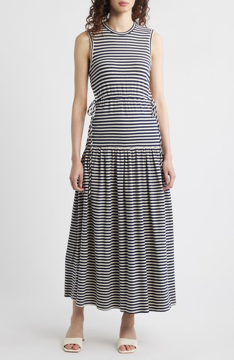 Wyeth Victoria Sleeveless Stripe Cutout Sundress, Main, color, Ecru/ Navy