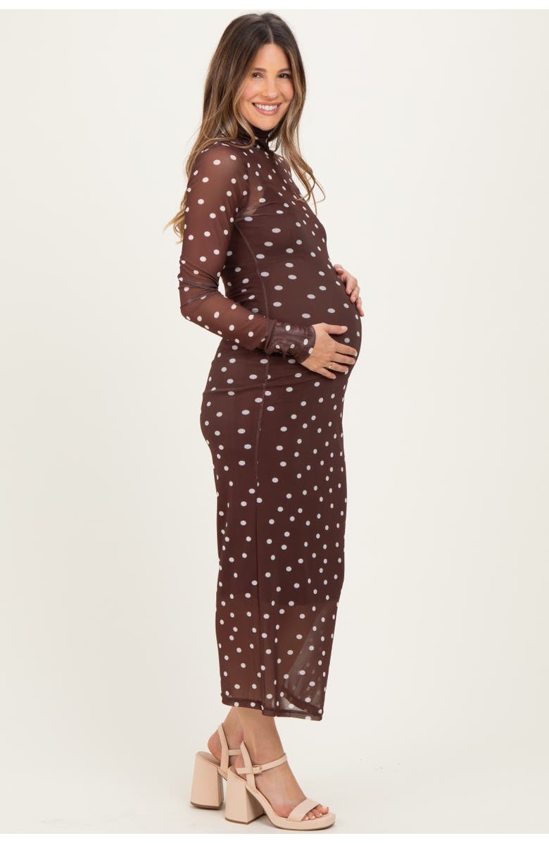 PinkBlush Polka Dot Mesh Overlay Midi Dress, Alternate, color, Brown