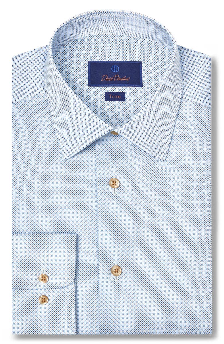 David Donahue Trim Fit Geometric Cotton Dress Shirt, Main, color, Sky/Multi