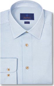 David Donahue Trim Fit Geometric Cotton Dress Shirt